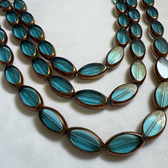 💙 Teal Blue Beaded Statement Necklace 3-Strand Gold Hardware - Picture 3 of 8